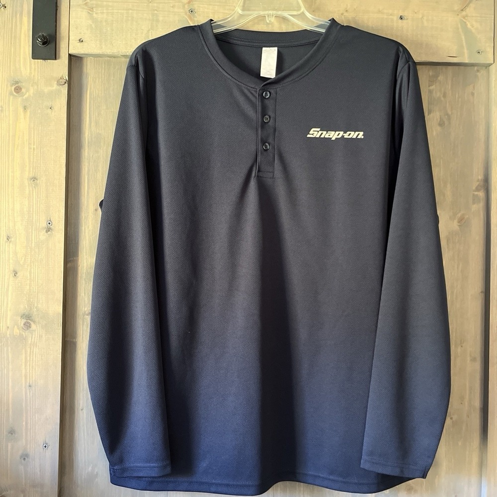 Snap-On Tools Mesh Henley Shirt Extra Large Blue Blue‎ Long Sleeve Jersey  XXL